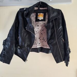 C&C California Black Faux Leather Biker Jacket with Star Lining